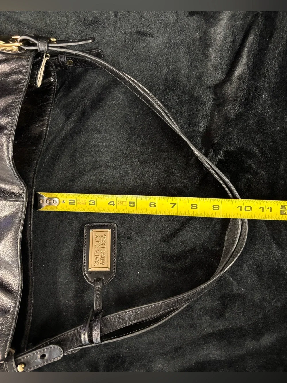 Badgley Mischka Black Genuine Leather Expandable Tote Shoulder Bag